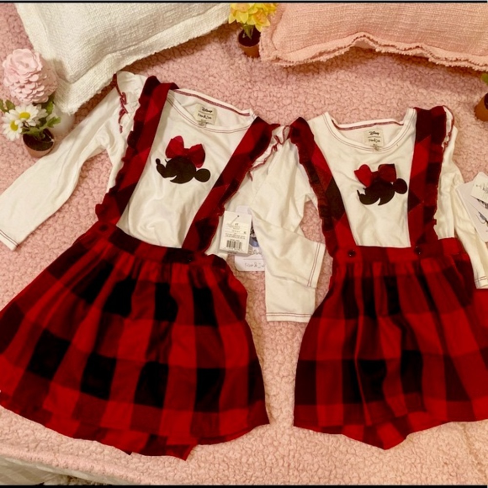 Disney Minnie plaid toddler girl dress(x2) pippa&Julie red/white/black 3T & 4T